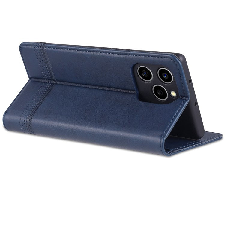 AZNS For Honor 60 SE Adjustable Stand Textured Leather Phone Case Anti-fall Magnetic Auto-absorbed Shell with Wallet - Blue