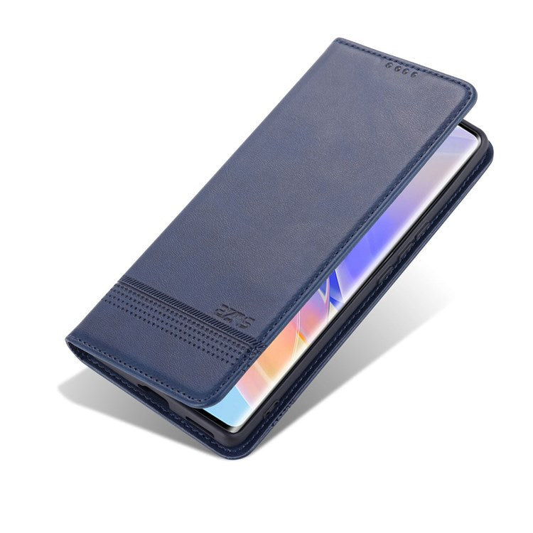 AZNS For Honor 60 SE Adjustable Stand Textured Leather Phone Case Anti-fall Magnetic Auto-absorbed Shell with Wallet - Blue