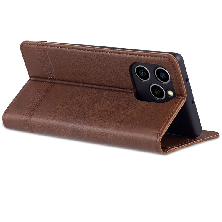 AZNS For Honor 60 SE Adjustable Stand Textured Leather Phone Case Anti-fall Magnetic Auto-absorbed Shell with Wallet - Coffee
