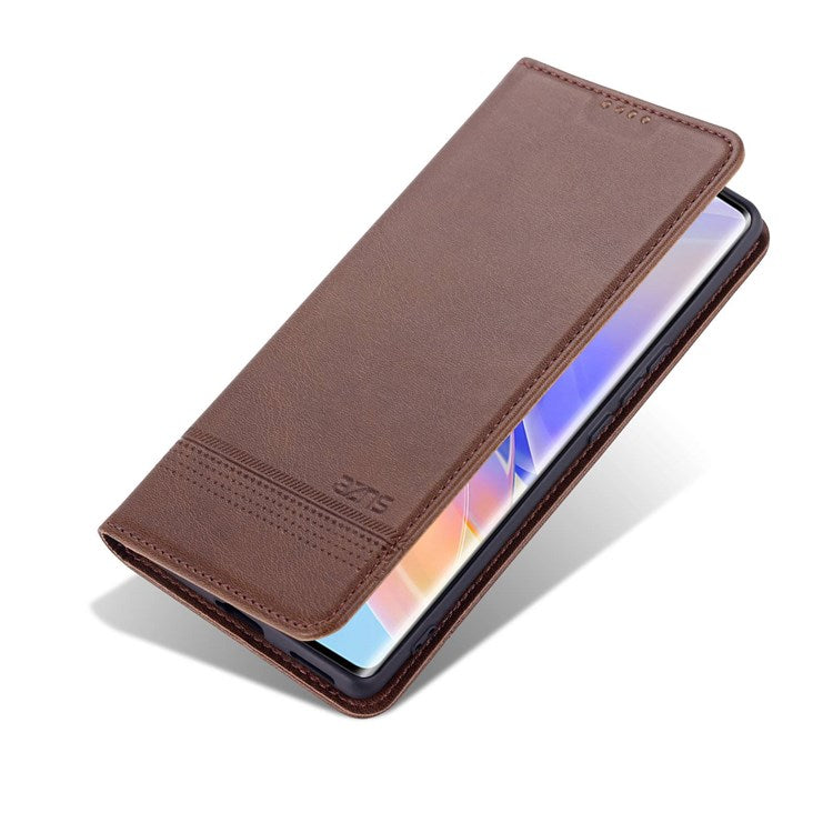 AZNS For Honor 60 SE Adjustable Stand Textured Leather Phone Case Anti-fall Magnetic Auto-absorbed Shell with Wallet - Coffee