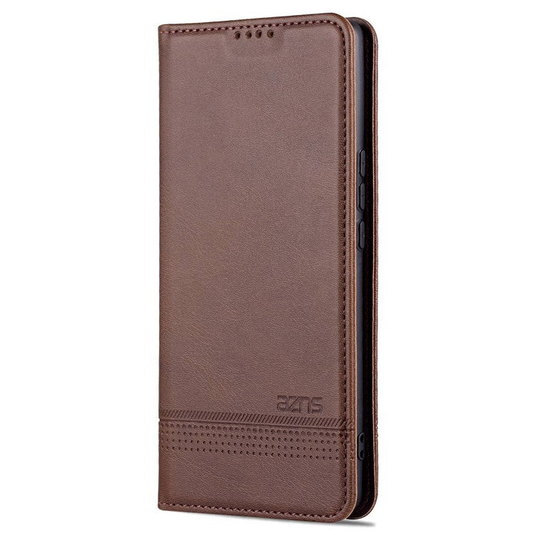 AZNS For Honor 60 SE Adjustable Stand Textured Leather Phone Case Anti-fall Magnetic Auto-absorbed Shell with Wallet - Coffee