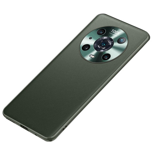 FUKELAI for Honor Magic4 Pro Shockproof Anti-fall Textured PU Leather Coated TPU Cell Phone Case - Blackish Green