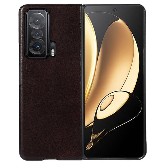 Crazy Horse Texture Phone Case for Honor Magic V, Genuine Cowhide Leather Coating Inner Hybrid PC + TPU Shell - Coffee