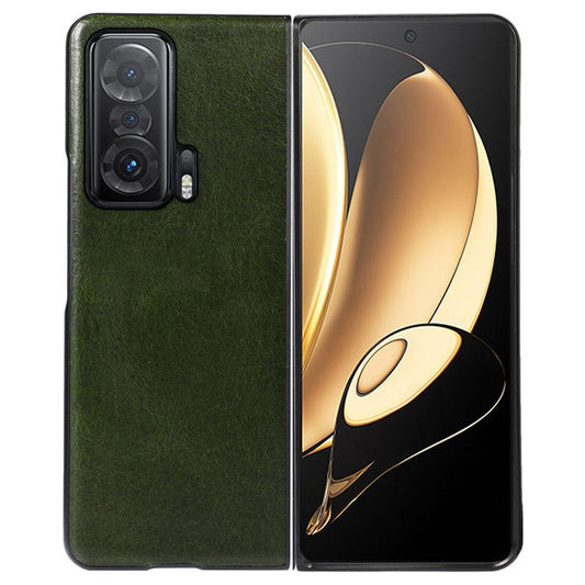 Crazy Horse Texture Phone Case for Honor Magic V, Genuine Cowhide Leather Coating Inner Hybrid PC + TPU Shell - Green
