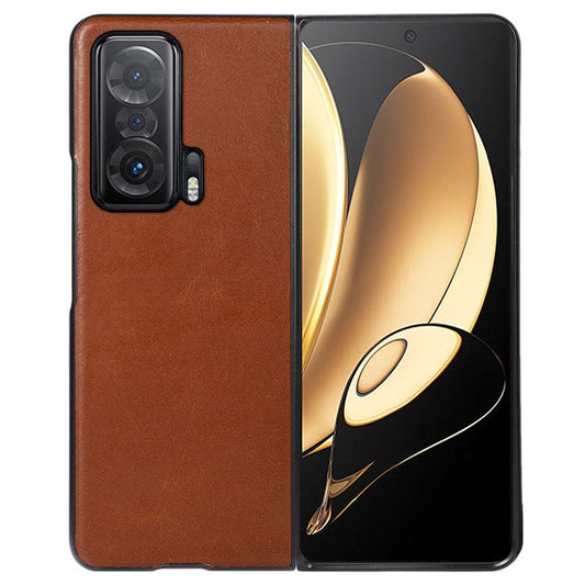 Crazy Horse Texture Phone Case for Honor Magic V, Genuine Cowhide Leather Coating Inner Hybrid PC + TPU Shell - Brown