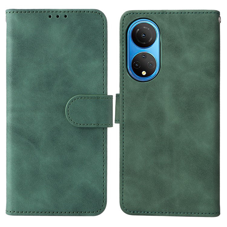 For Honor X7 Flip Wallet Phone Case Skin-Touch Feeling Leather Stand Function TPU Inner Shell Cover - Green