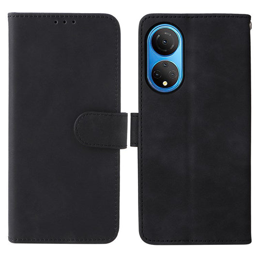For Honor X7 Flip Wallet Phone Case Skin-Touch Feeling Leather Stand Function TPU Inner Shell Cover - Black