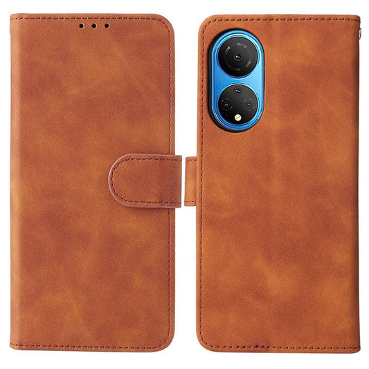 For Honor X7 Flip Wallet Phone Case Skin-Touch Feeling Leather Stand Function TPU Inner Shell Cover - Brown