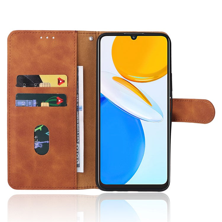 For Honor X7 Flip Wallet Phone Case Skin-Touch Feeling Leather Stand Function TPU Inner Shell Cover - Brown