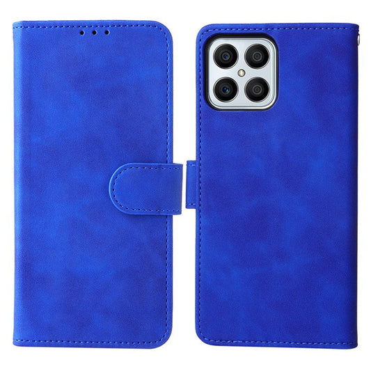 For Honor X8 4G Skin-Touch Feeling Wallet Phone Case Flip Folio PU Leather Folding Stand Cover - Blue