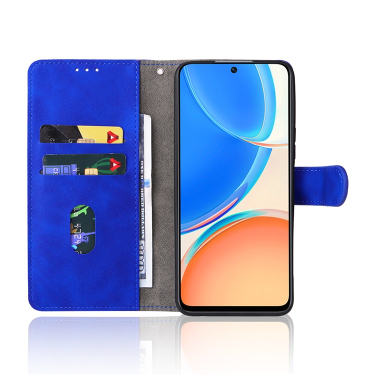 For Honor X8 4G Skin-Touch Feeling Wallet Phone Case Flip Folio PU Leather Folding Stand Cover - Blue