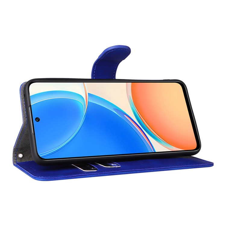 For Honor X8 4G Skin-Touch Feeling Wallet Phone Case Flip Folio PU Leather Folding Stand Cover - Blue