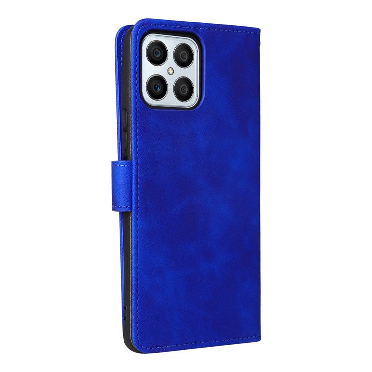 For Honor X8 4G Skin-Touch Feeling Wallet Phone Case Flip Folio PU Leather Folding Stand Cover - Blue