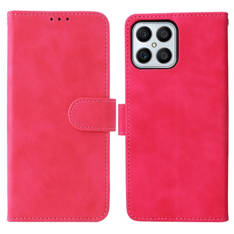 For Honor X8 4G Skin-Touch Feeling Wallet Phone Case Flip Folio PU Leather Folding Stand Cover - Rose