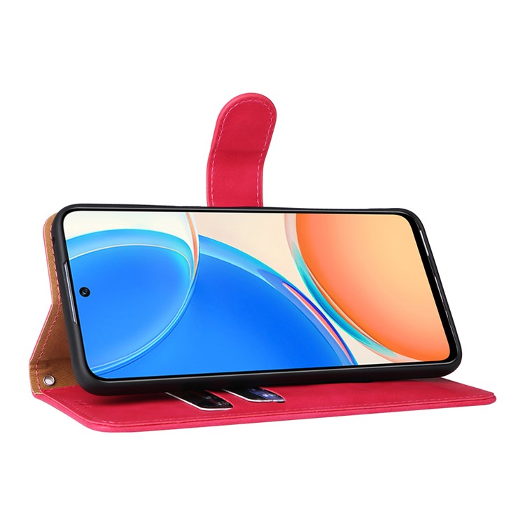 For Honor X8 4G Skin-Touch Feeling Wallet Phone Case Flip Folio PU Leather Folding Stand Cover - Rose