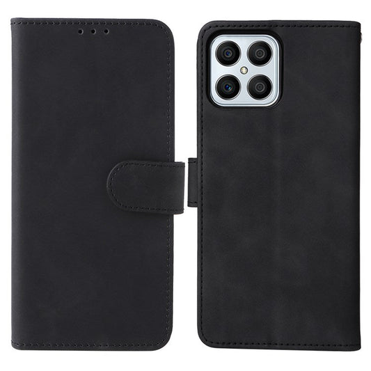 For Honor X8 4G Skin-Touch Feeling Wallet Phone Case Flip Folio PU Leather Folding Stand Cover - Black