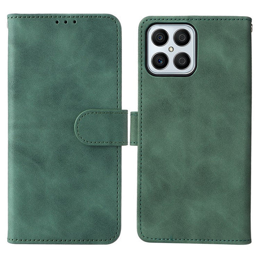 For Honor X8 4G Skin-Touch Feeling Wallet Phone Case Flip Folio PU Leather Folding Stand Cover - Green
