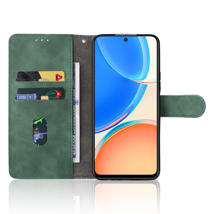For Honor X8 4G Skin-Touch Feeling Wallet Phone Case Flip Folio PU Leather Folding Stand Cover - Green