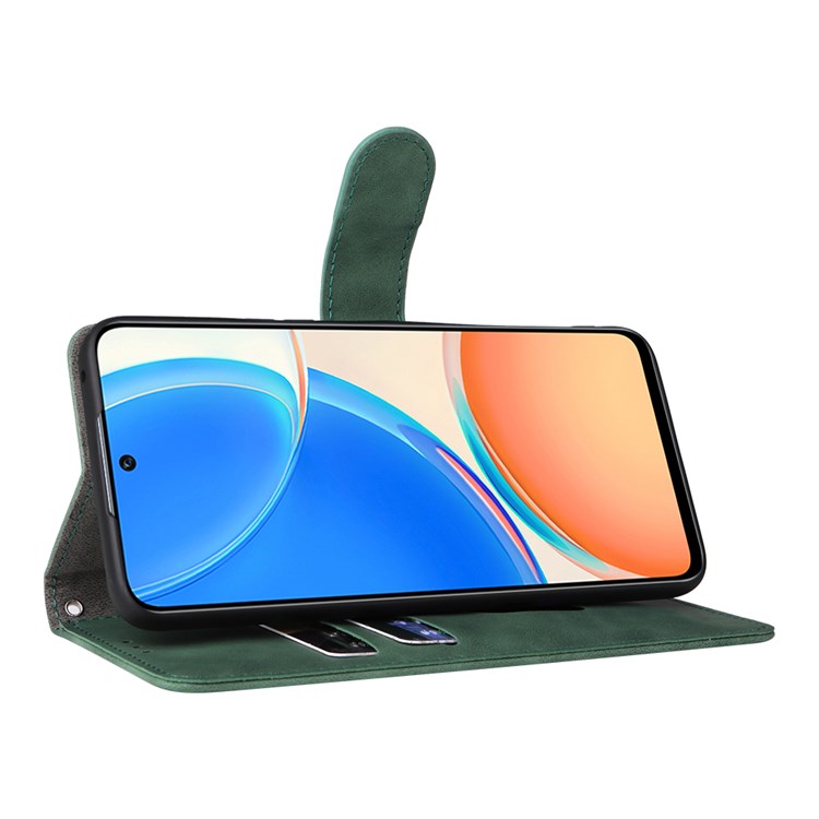 For Honor X8 4G Skin-Touch Feeling Wallet Phone Case Flip Folio PU Leather Folding Stand Cover - Green