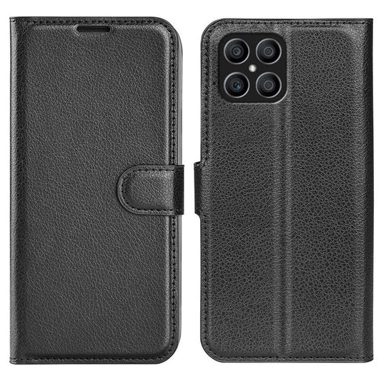 For Honor X8 4G Litchi Texture PU Leather Wallet Mobile Phone Case Stand Function Drop-proof Phone Cover - Black