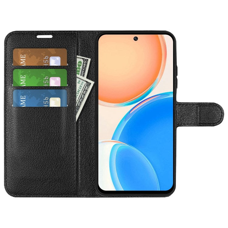 For Honor X8 4G Litchi Texture PU Leather Wallet Mobile Phone Case Stand Function Drop-proof Phone Cover - Black