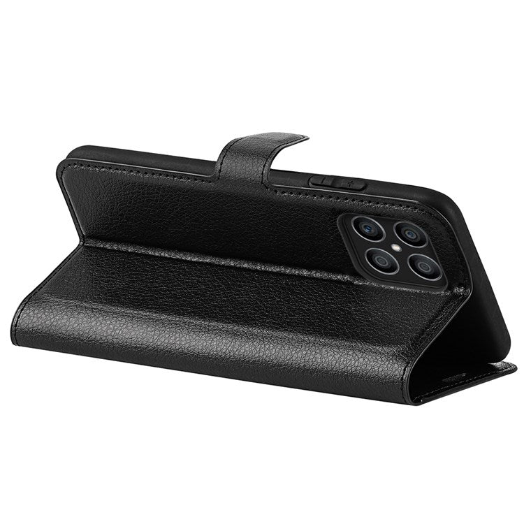 For Honor X8 4G Litchi Texture PU Leather Wallet Mobile Phone Case Stand Function Drop-proof Phone Cover - Black