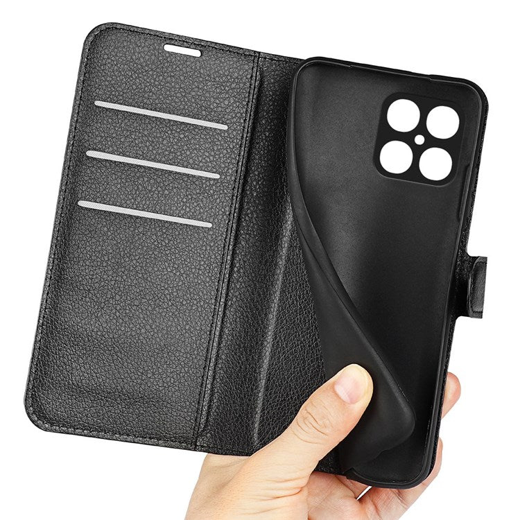 For Honor X8 4G Litchi Texture PU Leather Wallet Mobile Phone Case Stand Function Drop-proof Phone Cover - Black