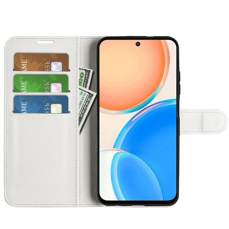 For Honor X8 4G Litchi Texture PU Leather Wallet Mobile Phone Case Stand Function Drop-proof Phone Cover - White