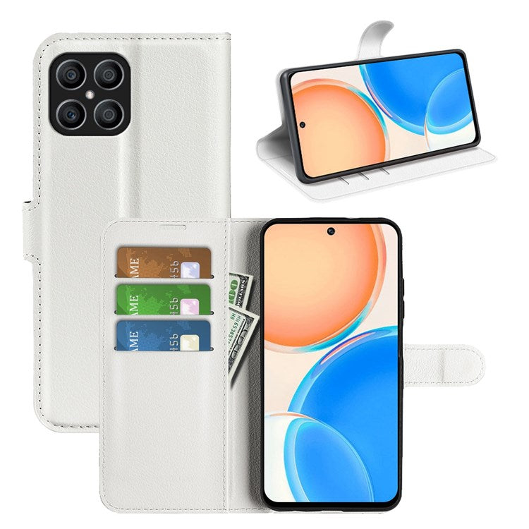 For Honor X8 4G Litchi Texture PU Leather Wallet Mobile Phone Case Stand Function Drop-proof Phone Cover - White