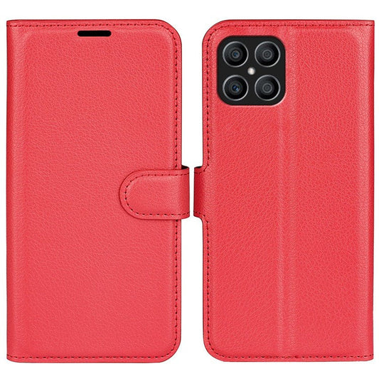 For Honor X8 4G Litchi Texture PU Leather Wallet Mobile Phone Case Stand Function Drop-proof Phone Cover - Red