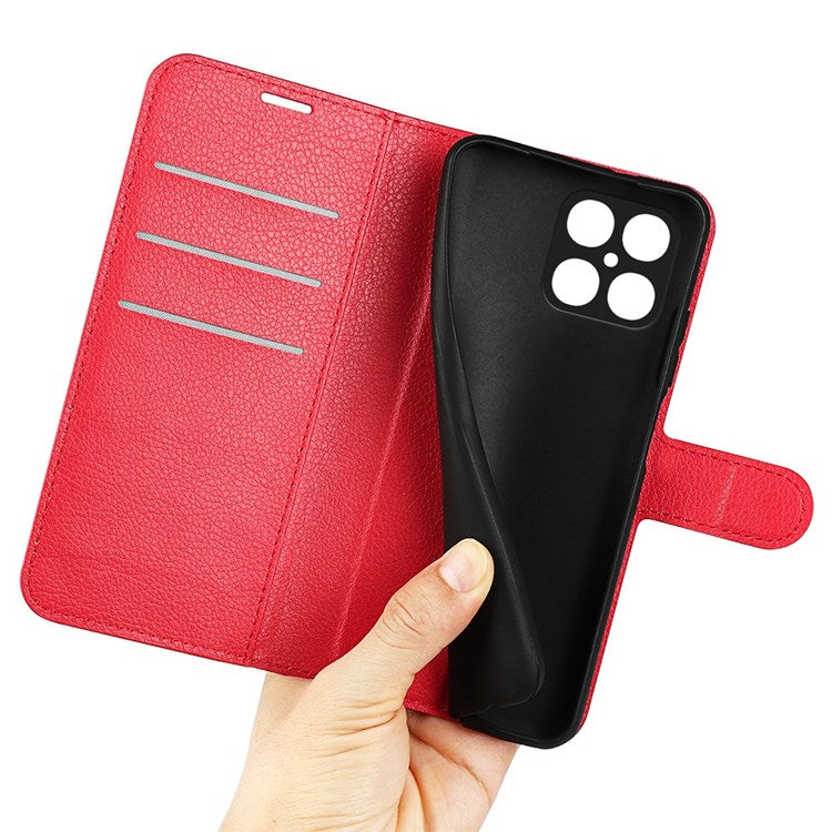 For Honor X8 4G Litchi Texture PU Leather Wallet Mobile Phone Case Stand Function Drop-proof Phone Cover - Red