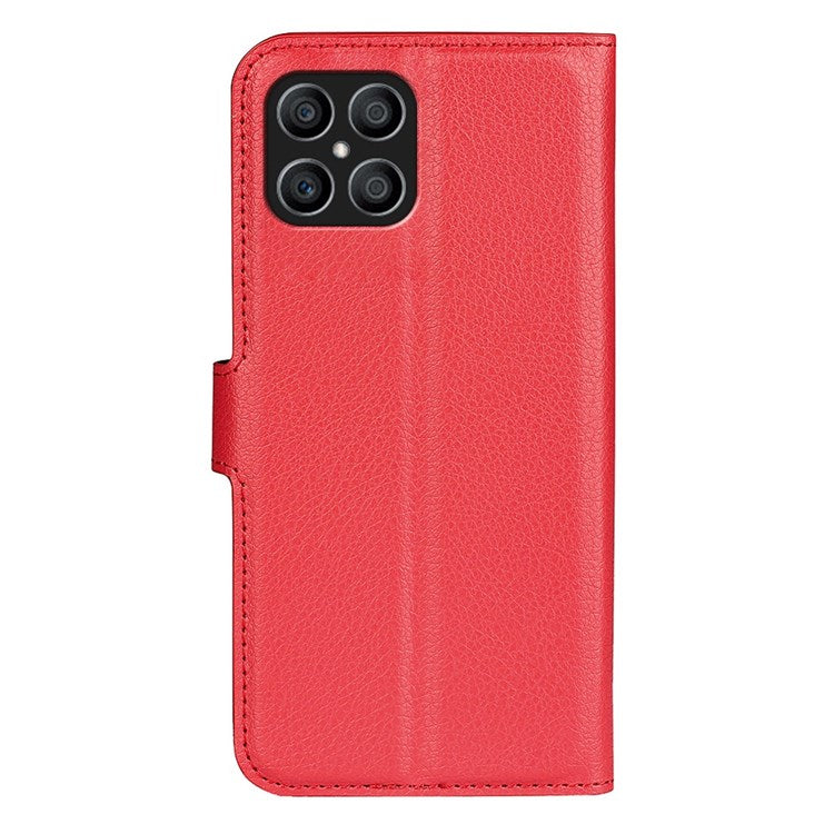For Honor X8 4G Litchi Texture PU Leather Wallet Mobile Phone Case Stand Function Drop-proof Phone Cover - Red