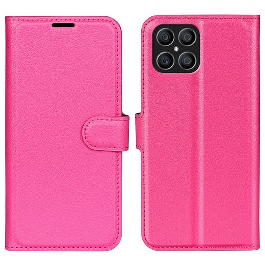 For Honor X8 4G Litchi Texture PU Leather Wallet Mobile Phone Case Stand Function Drop-proof Phone Cover - Rose
