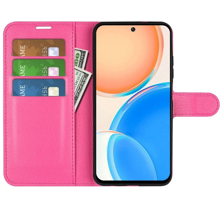 For Honor X8 4G Litchi Texture PU Leather Wallet Mobile Phone Case Stand Function Drop-proof Phone Cover - Rose