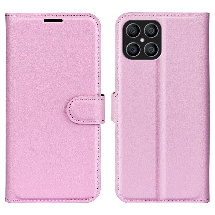 For Honor X8 4G Litchi Texture PU Leather Wallet Mobile Phone Case Stand Function Drop-proof Phone Cover - Pink