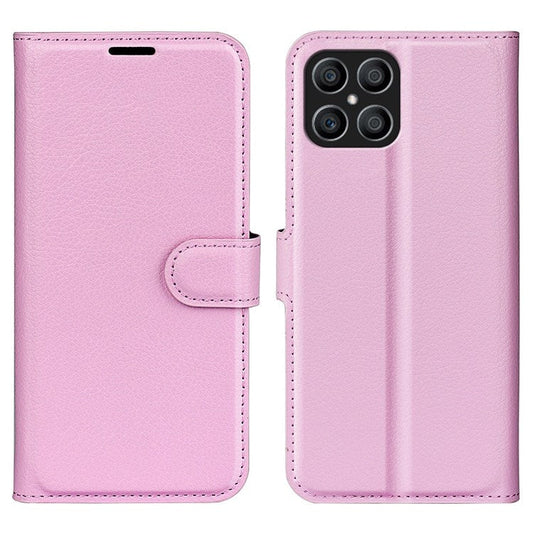 For Honor X8 4G Litchi Texture PU Leather Wallet Mobile Phone Case Stand Function Drop-proof Phone Cover - Pink