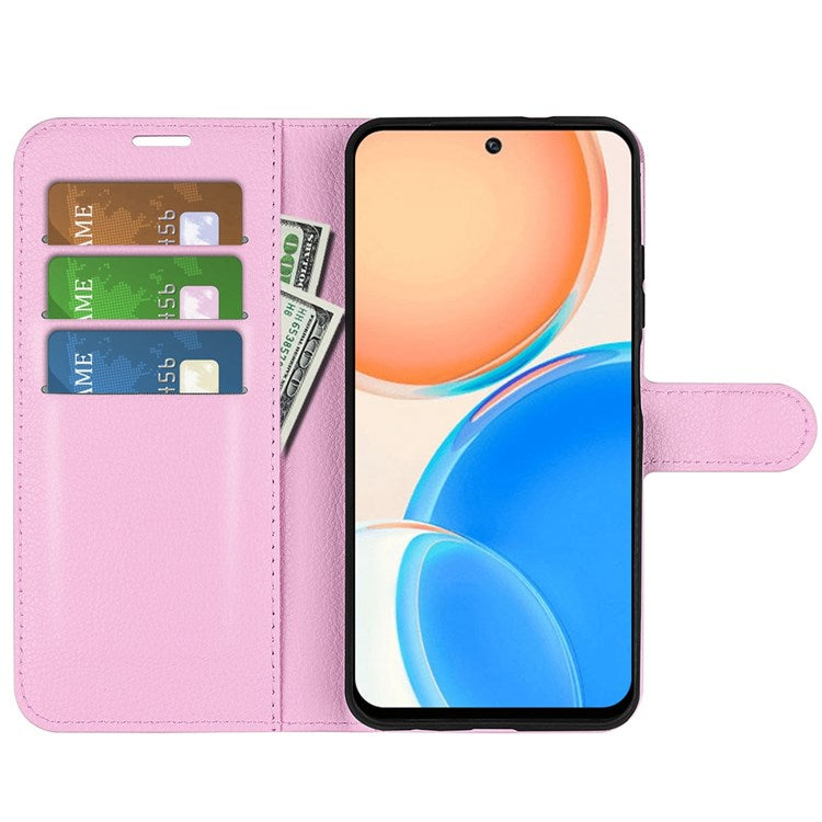 For Honor X8 4G Litchi Texture PU Leather Wallet Mobile Phone Case Stand Function Drop-proof Phone Cover - Pink