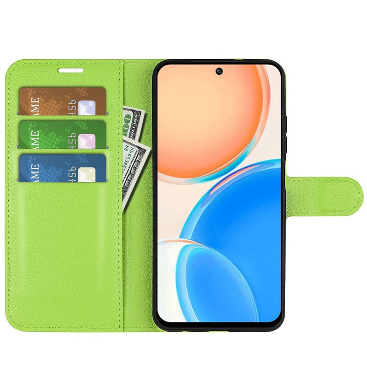 For Honor X8 4G Litchi Texture PU Leather Wallet Mobile Phone Case Stand Function Drop-proof Phone Cover - Green