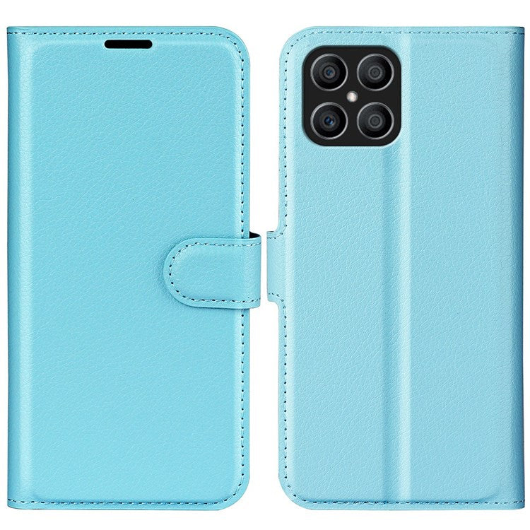 For Honor X8 4G Litchi Texture PU Leather Wallet Mobile Phone Case Stand Function Drop-proof Phone Cover - Blue