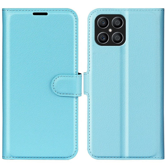 For Honor X8 4G Litchi Texture PU Leather Wallet Mobile Phone Case Stand Function Drop-proof Phone Cover - Blue