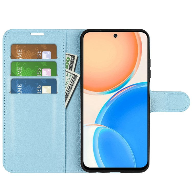 For Honor X8 4G Litchi Texture PU Leather Wallet Mobile Phone Case Stand Function Drop-proof Phone Cover - Blue