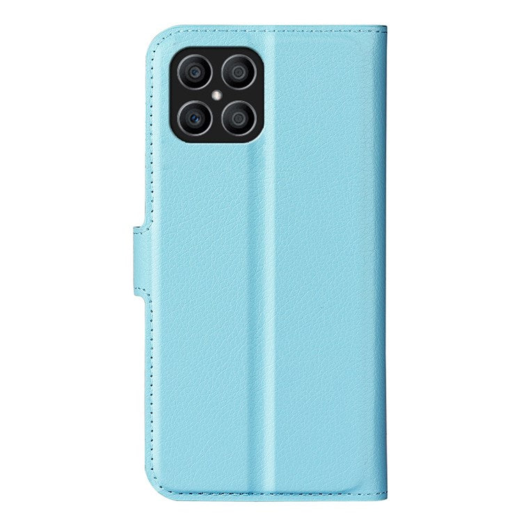 For Honor X8 4G Litchi Texture PU Leather Wallet Mobile Phone Case Stand Function Drop-proof Phone Cover - Blue