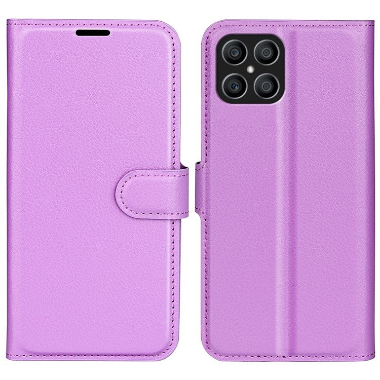 For Honor X8 4G Litchi Texture PU Leather Wallet Mobile Phone Case Stand Function Drop-proof Phone Cover - Purple