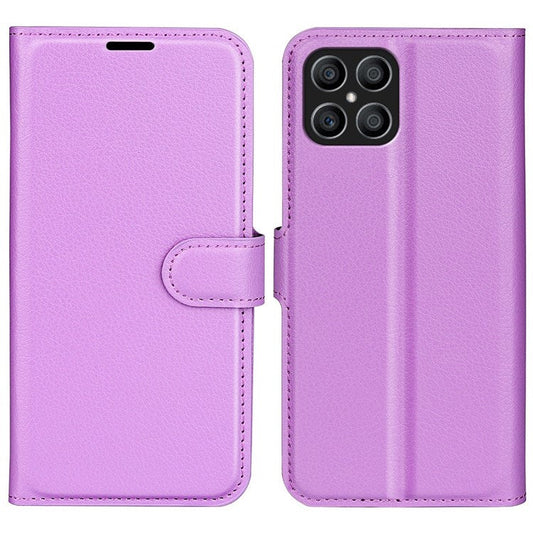 For Honor X8 4G Litchi Texture PU Leather Wallet Mobile Phone Case Stand Function Drop-proof Phone Cover - Purple