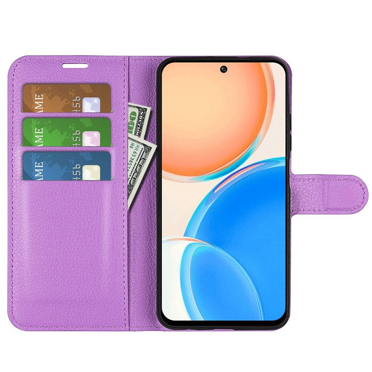 For Honor X8 4G Litchi Texture PU Leather Wallet Mobile Phone Case Stand Function Drop-proof Phone Cover - Purple