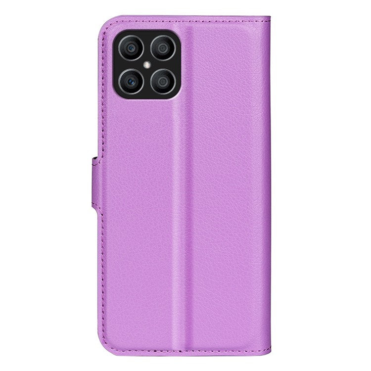 For Honor X8 4G Litchi Texture PU Leather Wallet Mobile Phone Case Stand Function Drop-proof Phone Cover - Purple