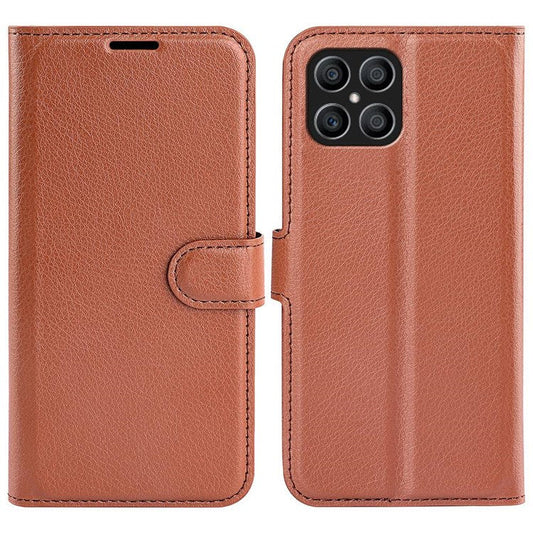For Honor X8 4G Litchi Texture PU Leather Wallet Mobile Phone Case Stand Function Drop-proof Phone Cover - Brown