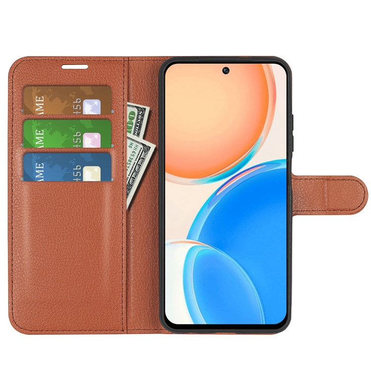 For Honor X8 4G Litchi Texture PU Leather Wallet Mobile Phone Case Stand Function Drop-proof Phone Cover - Brown