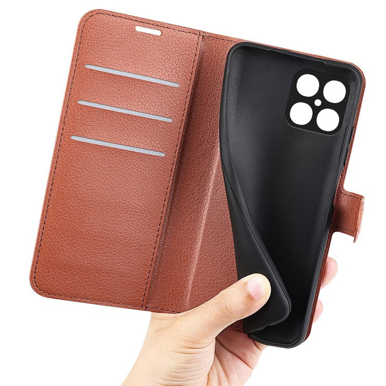 For Honor X8 4G Litchi Texture PU Leather Wallet Mobile Phone Case Stand Function Drop-proof Phone Cover - Brown