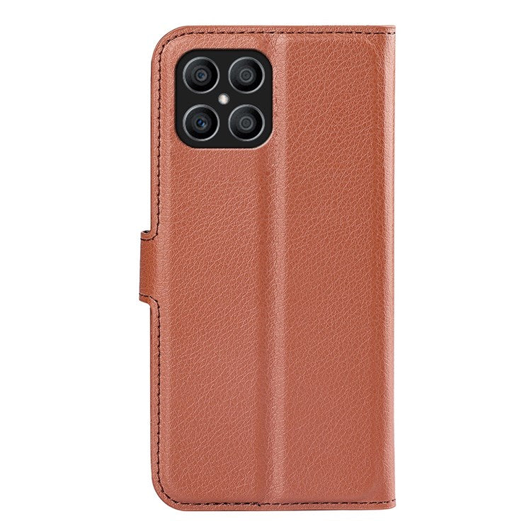 For Honor X8 4G Litchi Texture PU Leather Wallet Mobile Phone Case Stand Function Drop-proof Phone Cover - Brown